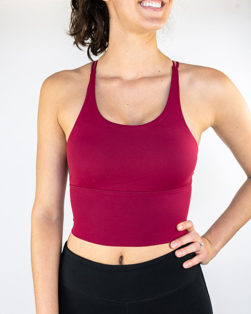 CROSSOVER CROP BRA - RED RED WINE – Dae Activewear